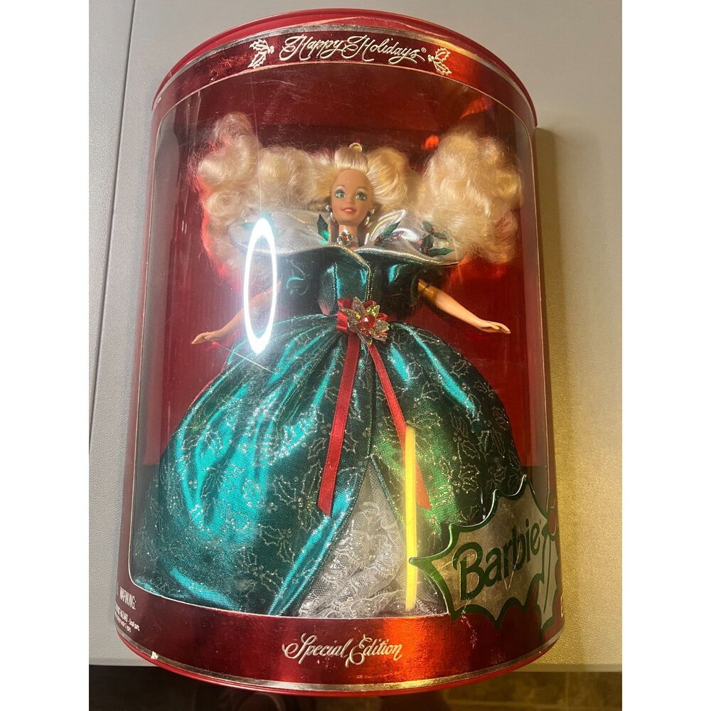 1995 Happy Holidays Barbie Doll Green Dress Special Edition Vintage Mattel 14123